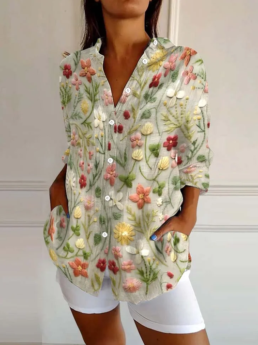 Zaira® – Camicia Ricamata con Motivo Floreale