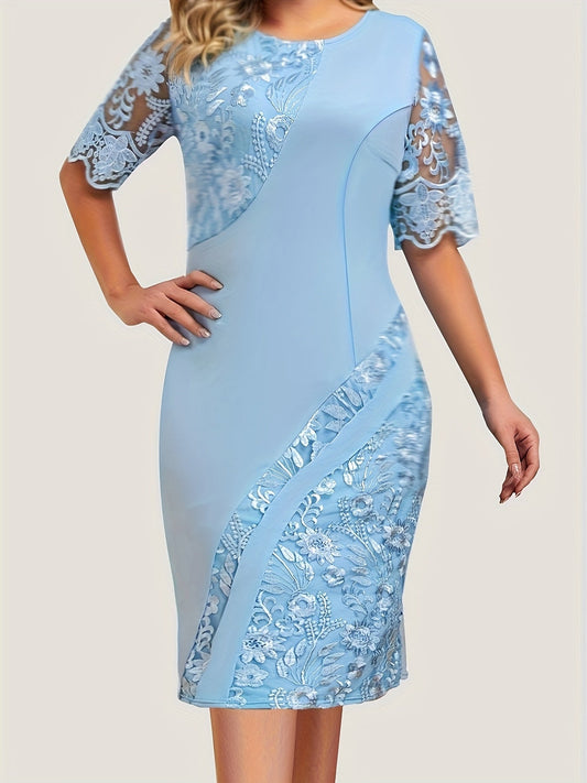 Bianca™ – Abito Bodycon Midi con Ricami Floreali & Maniche Trasparenti