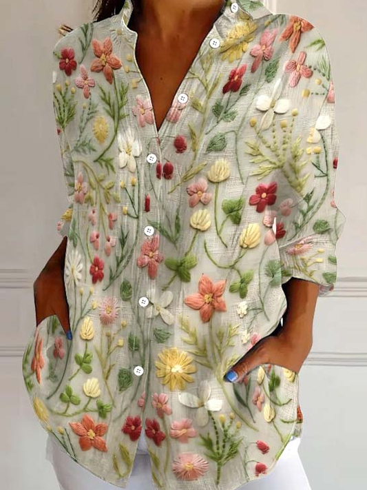 Zaira® – Camicia Ricamata con Motivo Floreale
