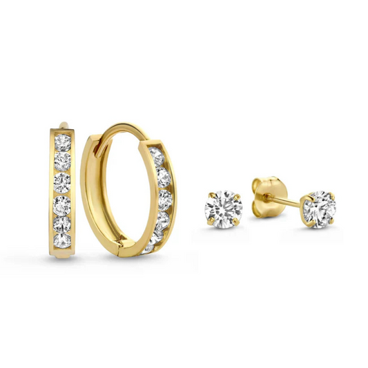 Naja - Set di Orecchini con Pietre Brillanti in Oro 14k
