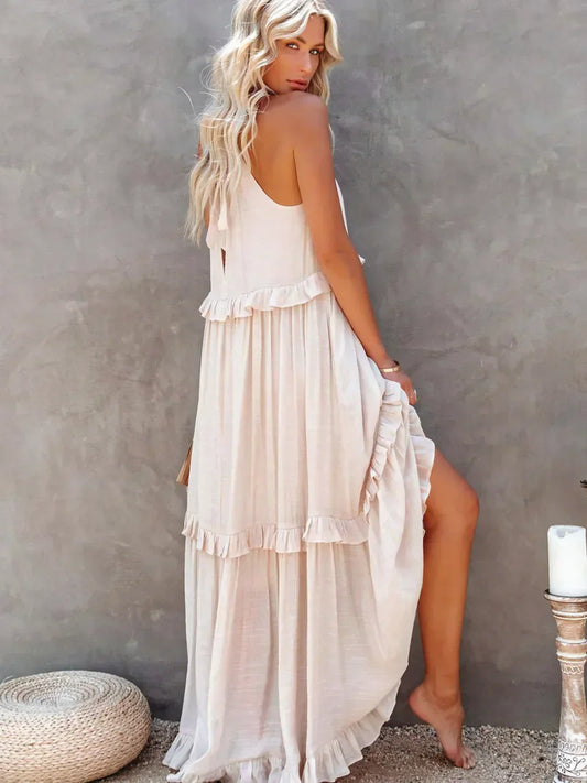 Ilona - Abito a Collo Halter con Volant e Maxi Tasche