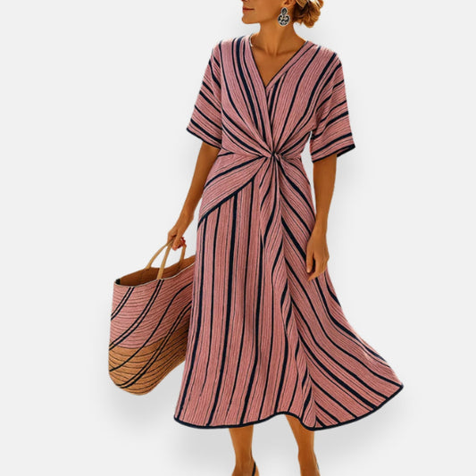 Yvette | Abito a righe con nodo drappeggiato