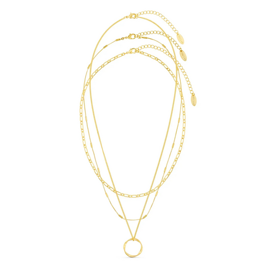 Aya - Collana a tre strati con pendente circolare aperto in oro 18k