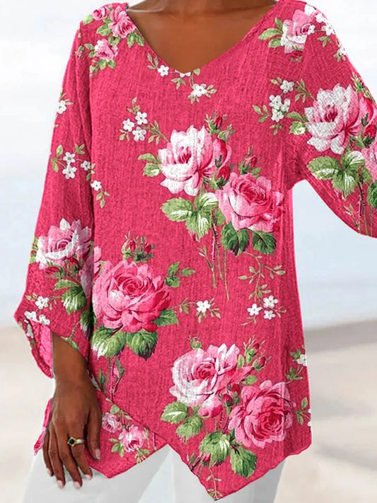 Alessia® – Blusa con Scollo a V con Motivo Floreale