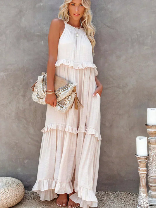 Ilona - Abito a Collo Halter con Volant e Maxi Tasche