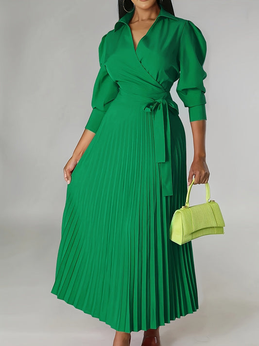 Astoria™ – Abito Midi Elegante con Collo Plissettato