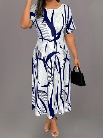 Luna™ – Abito A-Line Allover Taglie Forti • Elegante Midi Maniche Corte