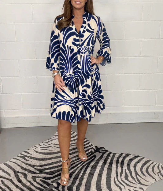 Fenella - Abito Midi Stampato con Scollatura a V