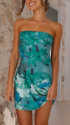 Vanity - Abito Mini Senza Spalline con Motivo Floreale