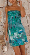 Vanity - Abito Mini Senza Spalline con Motivo Floreale
