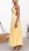 Aby - Vestito Maxi Giallo Plissettato con Scollatura a V