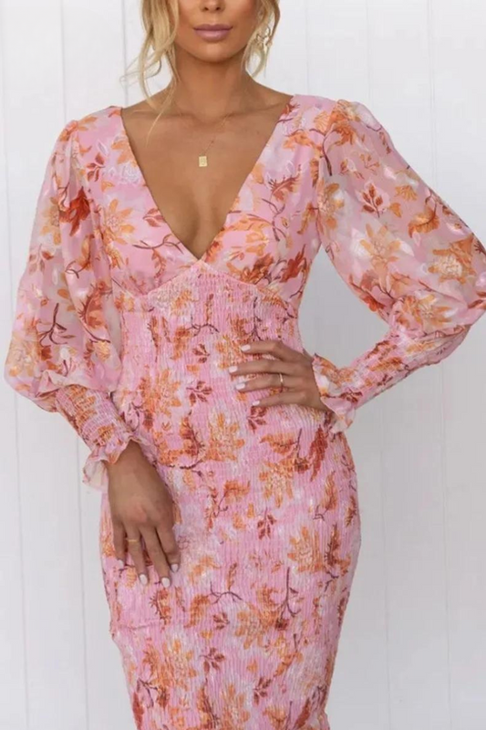 Megan - Abito Midi con Stampa Floreale