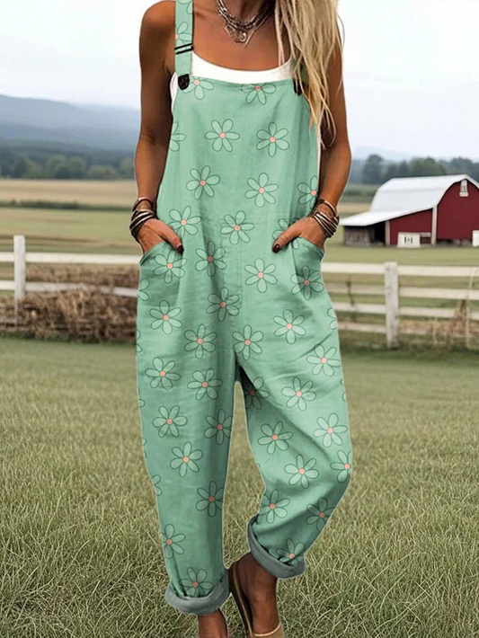 12 Women's Vintage Floral Wide Leg Jumpsuit - Comfort & Style