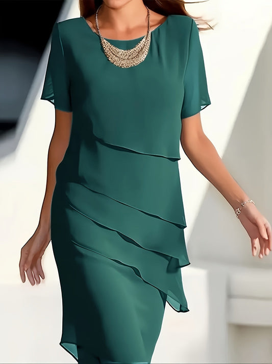 Allegra™ – Abito Midi in Chiffon con Collo a Barchetta & Volant