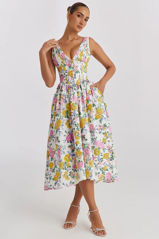 Ariana - Abito Midi Flare con Scollatura a V