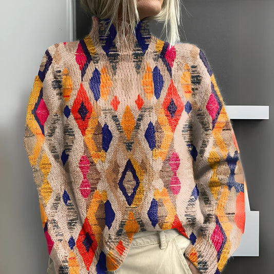 Felice - Maglione in Maglia con Motivo Geometrico a Rombi