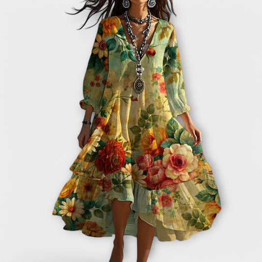 Martina - Abito Boho Vintage con Scollo a V
