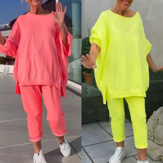 Teresa | Completo due pezzi da donna con top a scollo rotondo e pantaloni
