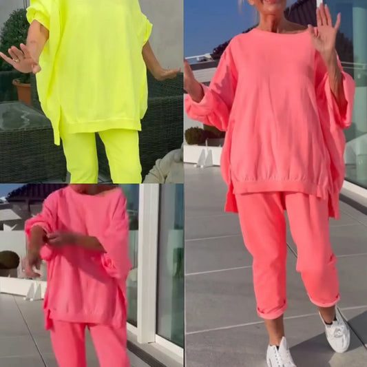 Teresa | Completo due pezzi da donna con top a scollo rotondo e pantaloni