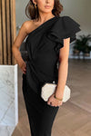 Caz - Abito Midi con Spalle Scoperte e Maniche a Ruffles