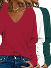 3-Pacchetto Magliette Donna V-Collo a Manica Lunga | Colore Unito, Stile Casual per Uso Quotidiano e Vacanze - Collezione Autunno/Inverno