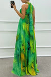 Elaine - Abito lungo con scollo a halter e stampa floreale in tulle