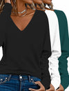 3-Pacchetto Magliette Donna V-Collo a Manica Lunga | Colore Unito, Stile Casual per Uso Quotidiano e Vacanze - Collezione Autunno/Inverno