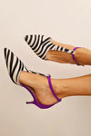 34 Savana™ | Zapatos de tacón de cebra con talón morado y tira trasera