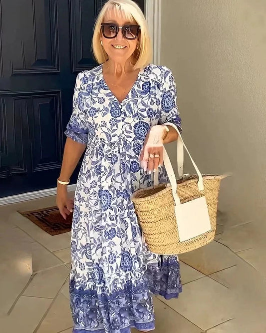 Rosetta - Vestito Maxi Bohemien con Scollatura a V