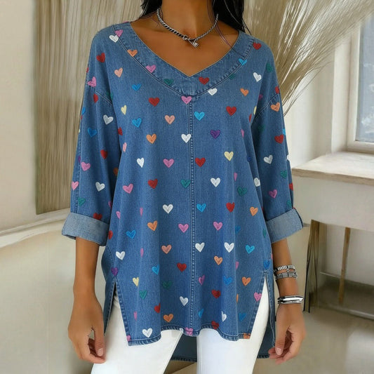 Blusa Vintage A Stampa Cuore