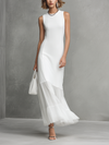 Elegante Abito Senza Maniche Bianco da Donna con Seta di Latte e Pannelli in Chiffon