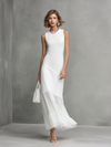Elegante Abito Senza Maniche Bianco da Donna con Seta di Latte e Pannelli in Chiffon