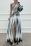 Shiloh - Vestito Maxi Elegante a Righe con Spalla Scoperta