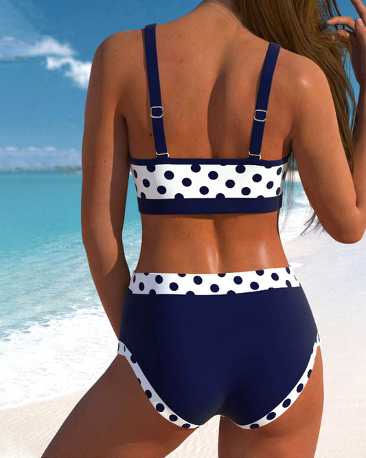 Giulia | Bikini patchwork a vita alta con stampa a pois