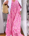Rosma - Abito Maxi Stampato con Scollatura a V e Maniche Corte