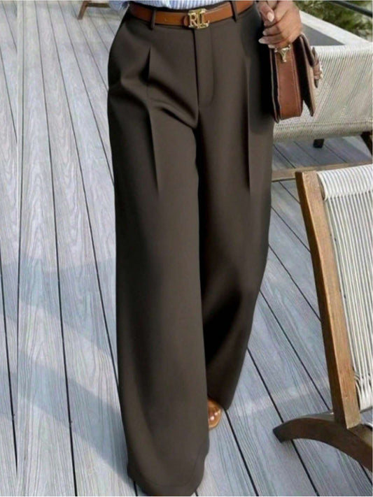 Pantaloni Palazzo a Vita Alta Marrone Scuro