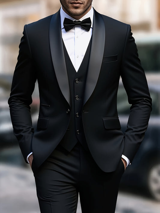 Completo da Uomo 3 Pezzi - Giacca - Gilet - Pantaloni - Cravatta Formale - Completo da Sposa - Gilet - Uniforme da Lavoro - Regalo di Natale