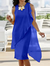 Chiara™ – Vestito Midi in Chiffon Blu Reale • Orlo Asimmetrico