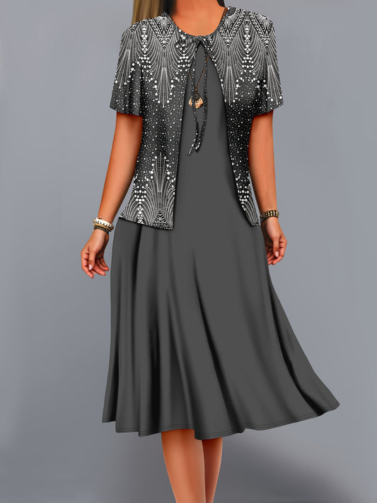 Celeste™ – Set Elegante 2 Pezzi con Cardigan Corto & Abito Tinta Unita