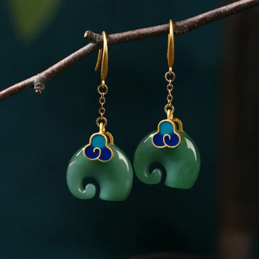 Orecchini vintage elefante verde