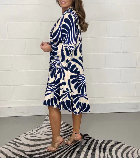 Fenella - Abito Midi Stampato con Scollatura a V