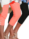 Pantaloni Capri Slim con Bottoni a Contrasto
