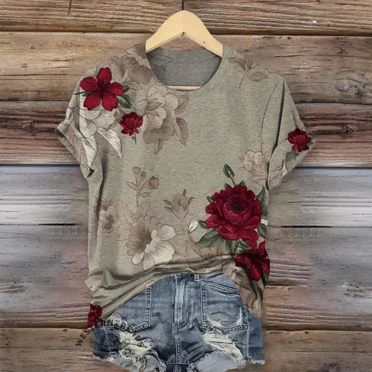 T-Shirt Vintage Con Stampa Floreale