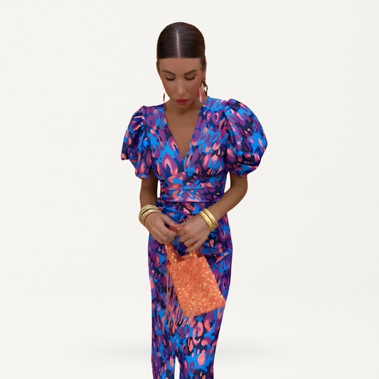 Federica | Vestito colorato con maniche arricciate