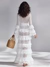 Cardigan Uncinetto Bianco Brillante Donna Scollo a V e Volant