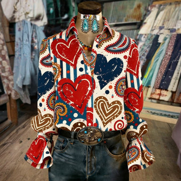 Camicetta Vintage Con Stampa a Cuore