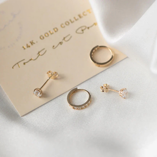 Naja - Set di Orecchini con Pietre Brillanti in Oro 14k