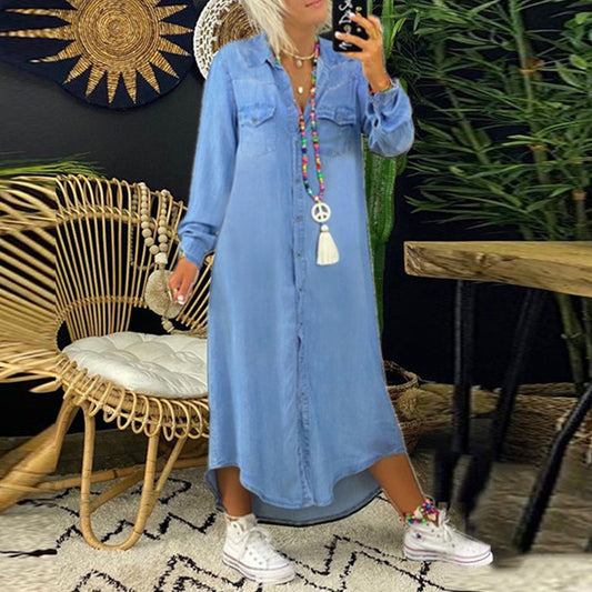 Leviana™ | Abito Maxi a Maniche Lunghe in Denim
