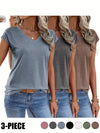 Set di Tre T-Shirt V-Neck a Colori Pieni Realizzate in Colorato per Primavera e Estate