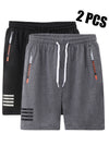 2 pezzi di pantaloni corti casual da uomo per sport all'aperto - Pantaloni corti estivi casual da uomo con tasche con zip, design semplice a tasche multifunzionali, adatti per l'uso quotidiano, corsa, fitness e viaggi all'aperto. Tessuto in maglia 100% po